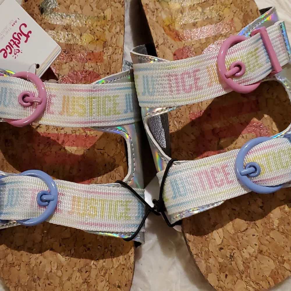 NWT Justice Cork Footbed Girls Pastel Sandals - Size 4